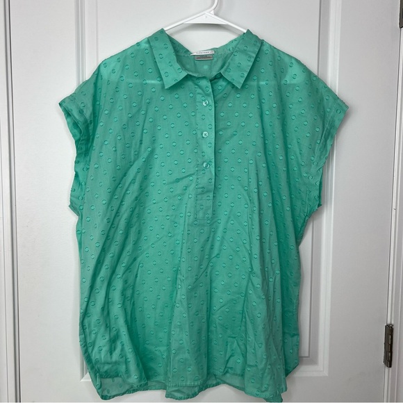 Van Heusen Tops - Van Heusen Teal Top Size XXL Women’s Cotton Dots Collar Button Details